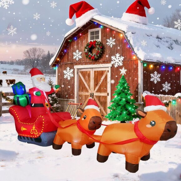 ⚡8FT Christmas Inflatable Santa Claus Capybara and Gift Boxes Outdoor Decoration - Picture 5 of 7